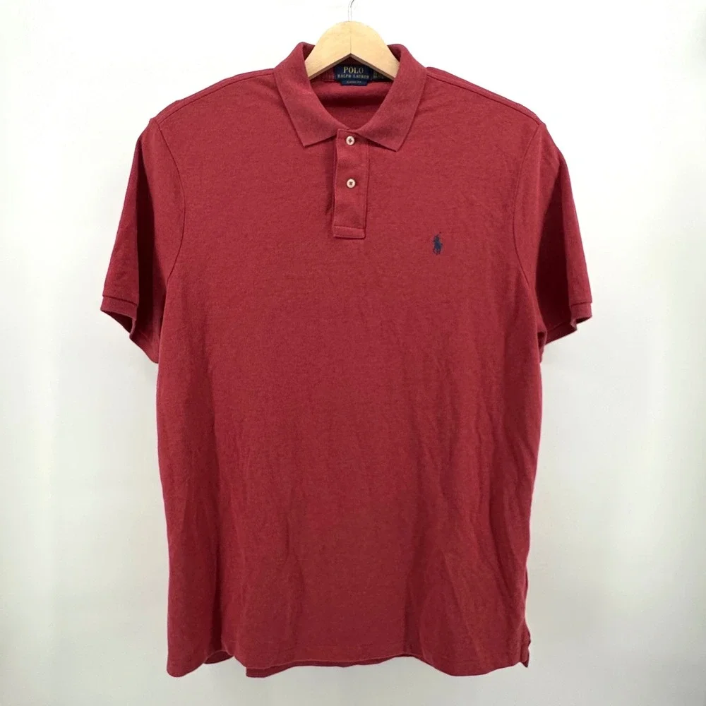 Polo Ralph Lauren Mens XL Classic Fit Heathered Red Cotton Pique Polo Shirt